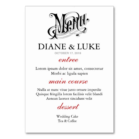 ヴィンテージの華美な銀器の結婚式メニュー+テーブル テーブルナンバー (裏面)