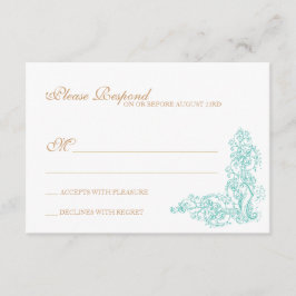 ヴィンテージの華美な青及び金ゴールドの応答 出欠カード