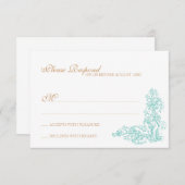 ヴィンテージの華美な青及び金ゴールドの応答 出欠カード (正面/裏面)