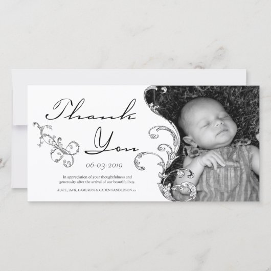 ヴィンテージの華麗さの新生児のサンキューカード サンキューカード (正面)