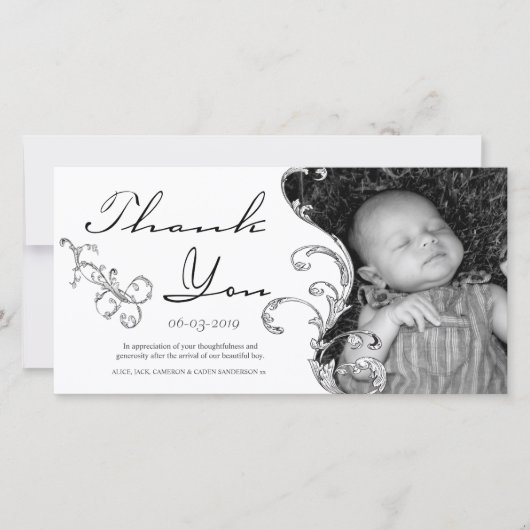 ヴィンテージの華麗さの新生児のサンキューカード サンキューカード (正面)