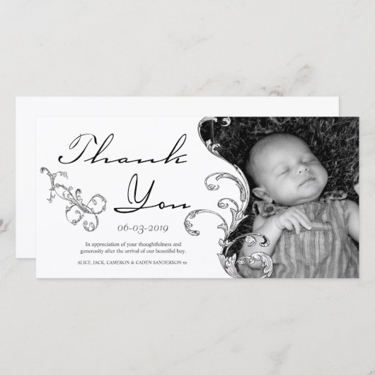ヴィンテージの華麗さの新生児のサンキューカード サンキューカード (正面/裏面)
