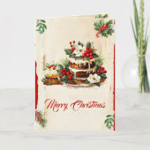 ヴィンテージの葉とベリーの水彩メリークリスマス カード (正面)