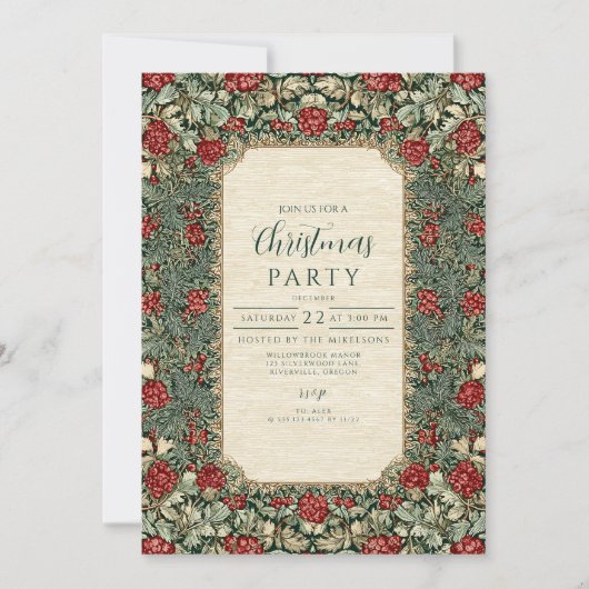 ヴィンテージの葉のクリスマス 招待状 (正面)