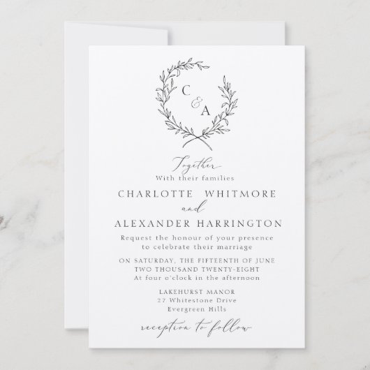 ヴィンテージの葉のリース、ファインアート 招待状 (正面)