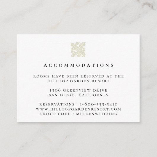 ヴィンテージの葉のロゴ ウェディング宿泊施設 エンクロージャーカード (正面)