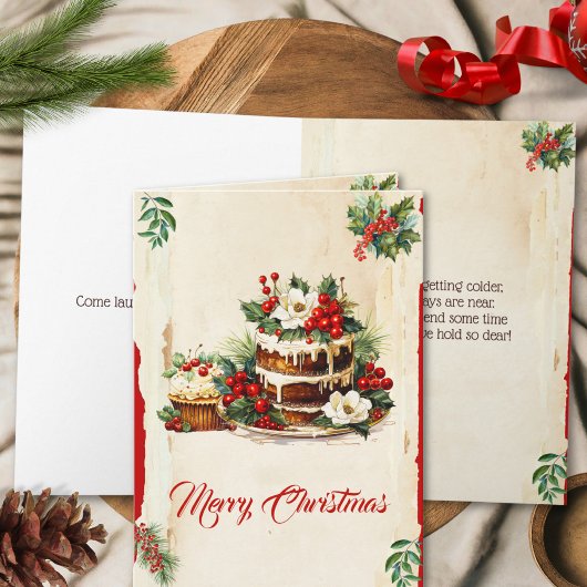 ヴィンテージの葉の果実の水の色メリークリスマス カード