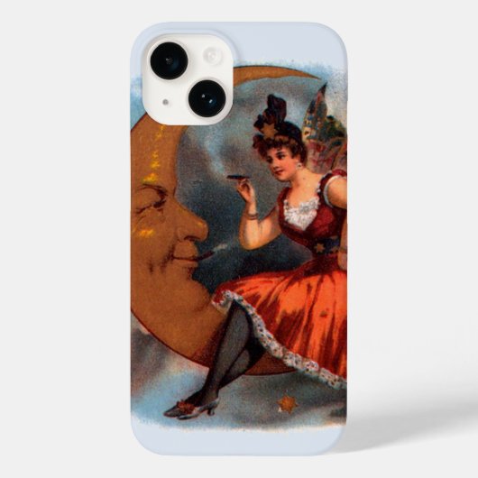 ヴィンテージの葉巻ラベルアート、月上のビクトリアンフェアリー Case-Mate iPhoneケース (裏面)