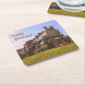 ヴィンテージの蒸気の列車の誕生日 スクエアペーパーコースター (アングル)