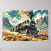 ヴィンテージの蒸気列車で砂漠、鉄道 ポスター (正面)