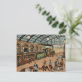 ヴィンテージの蒸気列車と駅シーン ポストカード (スタンド正面)