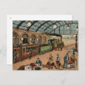 ヴィンテージの蒸気列車と駅シーン ポストカード (正面/裏面)