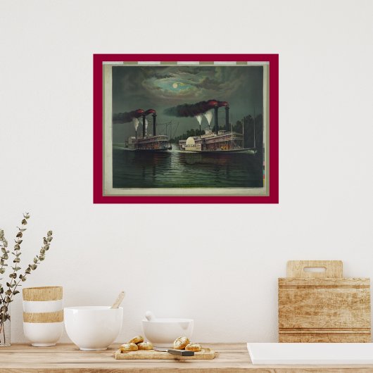 ヴィンテージの蒸気船でミシシッピのリトグラフ ポスター (キッチン)