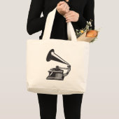 ヴィンテージの蓄音機 ラージトートバッグ (正面(商品))