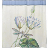 ヴィンテージの蓮とトンボ シャワーカーテン (正面)