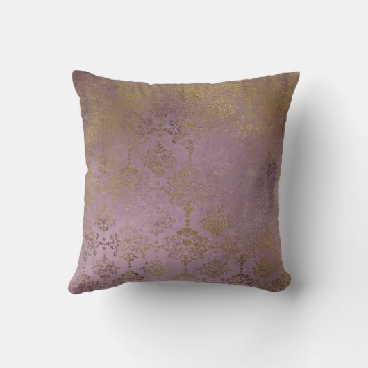 ヴィンテージの薄紫のダマスク織の金ゴールドのばら色の枕 クッション (裏面)