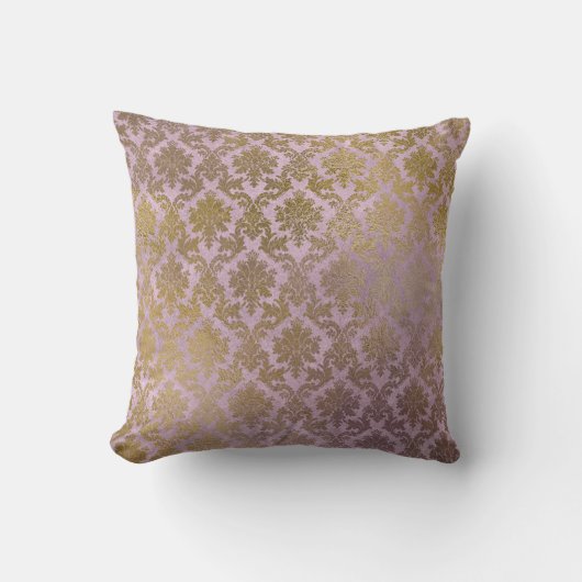ヴィンテージの薄紫のダマスク織の金ゴールドの枕 クッション (正面)