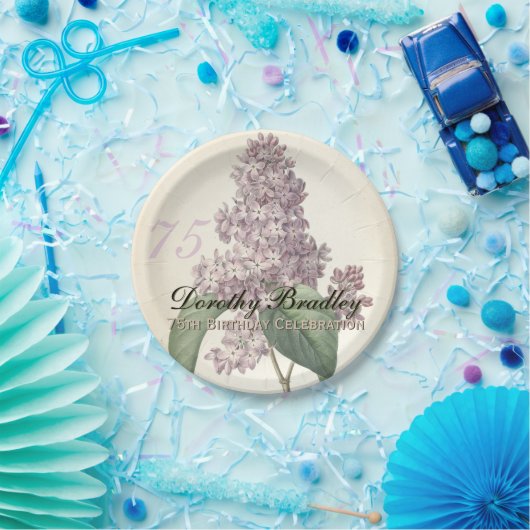 ヴィンテージの薄紫の第75誕生会の紙皿 ペーパープレート (パーティー)
