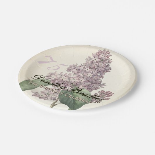 ヴィンテージの薄紫の第75誕生会の紙皿 ペーパープレート (アングル)
