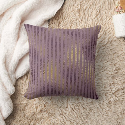 ヴィンテージの薄紫の花のダマスク織の金ゴールドのストライプな枕 クッション (ブランケット)