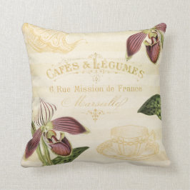 ヴィンテージの蘭が付いているフランスのなカフェの広告 クッション