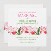 ヴィンテージの蘭の結婚式招待状%PIPE%のピンクの緑 招待状 (正面/裏面)