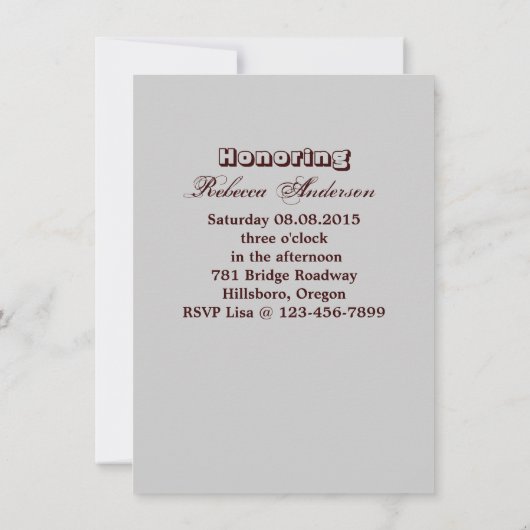 ヴィンテージの蘭の花のブライダルシャワーのお茶会 招待状 (裏面)