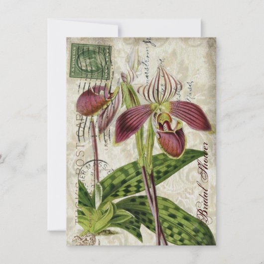 ヴィンテージの蘭の花のブライダルシャワーのお茶会 招待状 (正面)