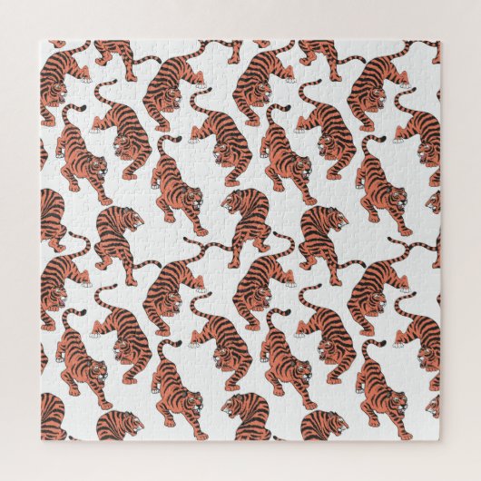 ヴィンテージの虎、手描きのシームレスなパターン。 ジグソーパズル (縦)
