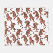 ヴィンテージの虎、手描きのシームレスなパターン。 フリースブランケット (正面(横))