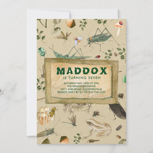 ヴィンテージの虫のテーマの誕生日のパーティの招待状 招待状 (正面)