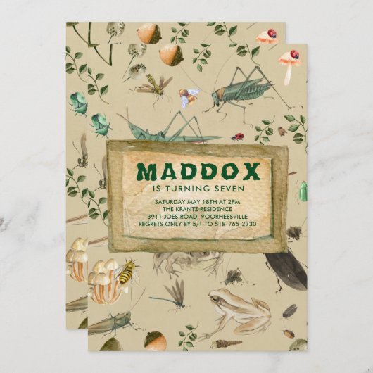 ヴィンテージの虫のテーマの誕生日のパーティの招待状 招待状 (正面/裏面)