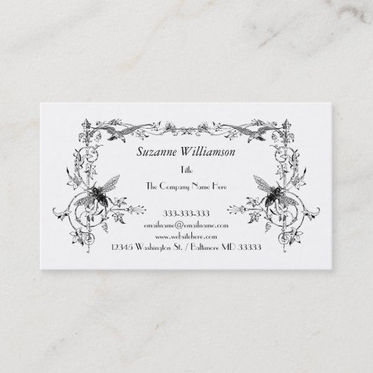 ヴィンテージの蜂および鳥エレガントな花スクロールカスタム 名刺 (正面)