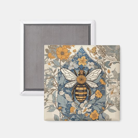 ヴィンテージの蜂とワイルドフラワーズ マグネット (正面/裏面)