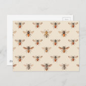 ヴィンテージの蜂のイラストレーションパターン ポストカード (正面/裏面)