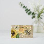 ヴィンテージの蜂の蜜蜂の巣パターンリネン名刺 名刺 (スタンド正面)