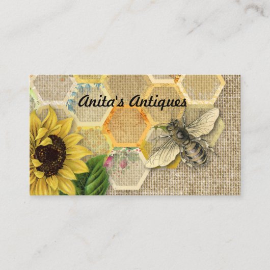 ヴィンテージの蜂の蜜蜂の巣パターンリネン名刺 名刺 (正面)