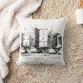 ヴィンテージの蜂は白いクッションの枕黒を巣箱に集めます クッション (ブランケット)