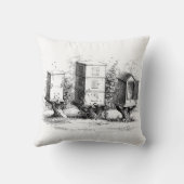 ヴィンテージの蜂は白いクッションの枕黒を巣箱に集めます クッション (裏面)