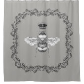 ヴィンテージの蜂及び王冠の花柄フレーム シャワーカーテン (正面)