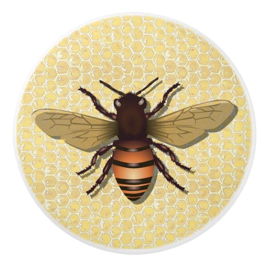 ヴィンテージの蜂蜜の蜂および蜂蜜の櫛の黄色のノブ セラミックノブ (正面)