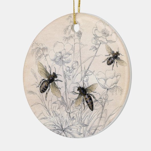 ヴィンテージの蜂蜜の蜂の芸術のプリント セラミックオーナメント (左)