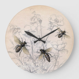 ヴィンテージの蜂蜜の蜂の芸術のプリント ラージ壁時計
