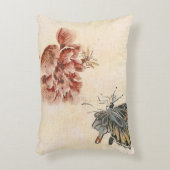 ヴィンテージの蜂、蝶およびケシの水彩画 アクセントクッション (正面(垂直))