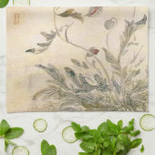 ヴィンテージの蜂、蝶およびケシの水彩画 キッチンタオル (折り畳み)