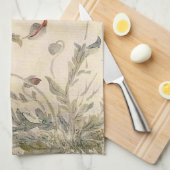ヴィンテージの蜂、蝶およびケシの水彩画 キッチンタオル (四つ折り)