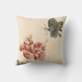 ヴィンテージの蜂、蝶およびケシの水彩画 クッション (裏面)