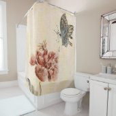 ヴィンテージの蜂、蝶およびケシの水彩画 シャワーカーテン (インサイチュ)