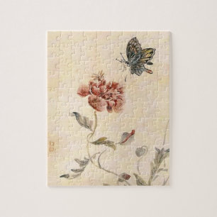 ヴィンテージの蜂、蝶およびケシの水彩画 ジグソーパズル