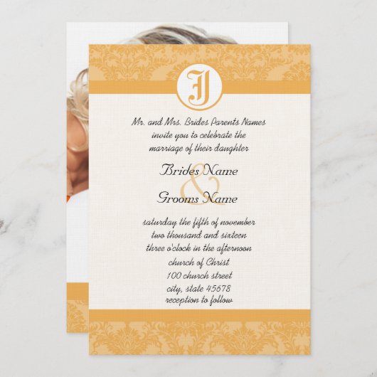 ヴィンテージの蜜蝋のダマスクあなたの写真の結婚式の招待 招待状 (正面/裏面)